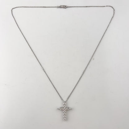 14k White Gold 11 Stone Diamond Cross Pendant Necklace 1.21ctw H-I SI2 4.7g