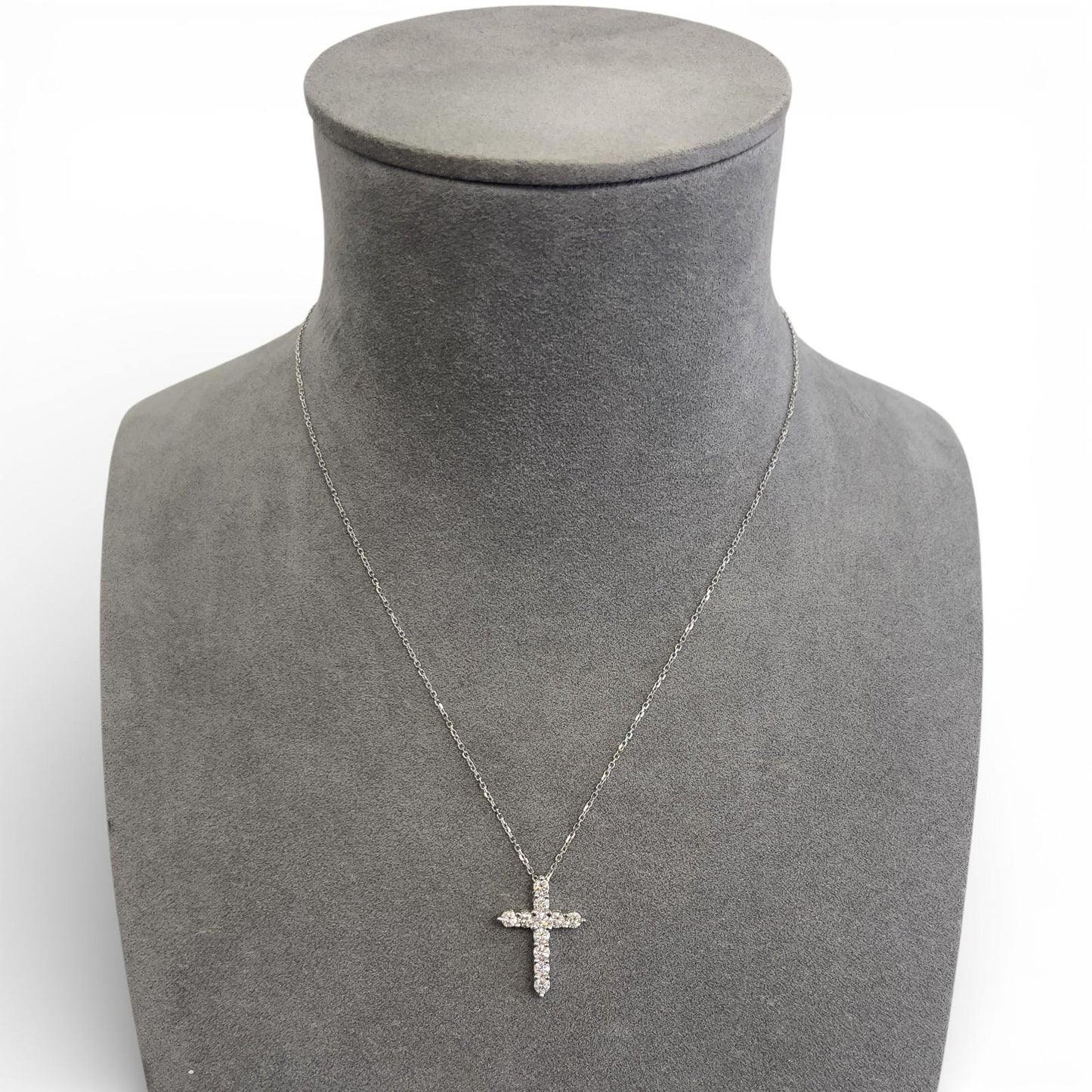 14k White Gold 11 Stone Diamond Cross Pendant Necklace 1.21ctw H-I SI2 4.7g