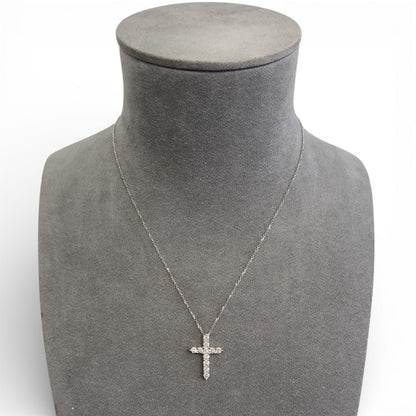 14k White Gold 11 Stone Diamond Cross Pendant Necklace 1.21ctw H-I SI2 4.7g