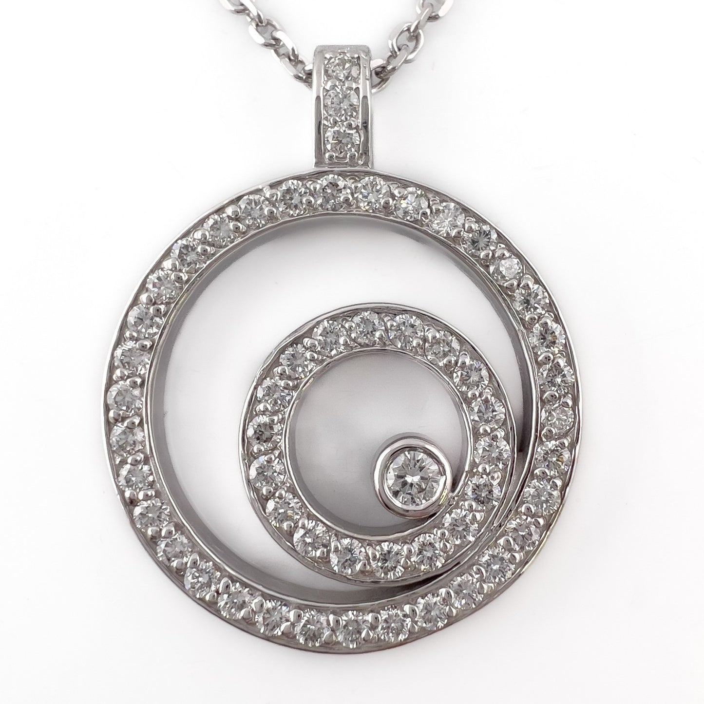 14k White Gold Diamond Triple Asymmetrical Circlet Pendant Necklace 18" 0.75ctw