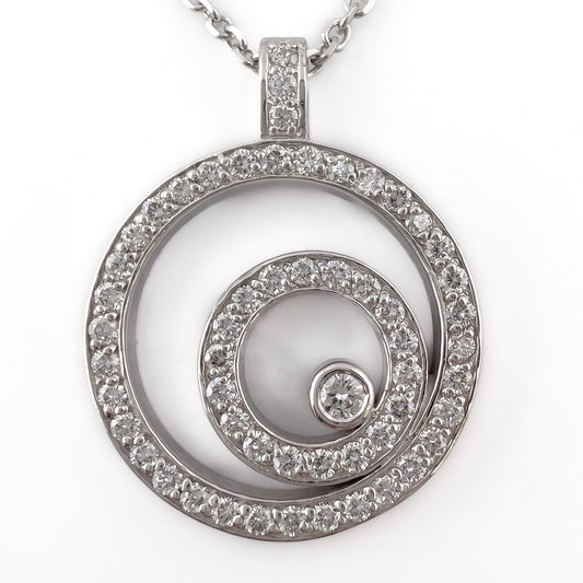 14k White Gold Diamond Triple Asymmetrical Circlet Pendant Necklace 18" 0.75ctw