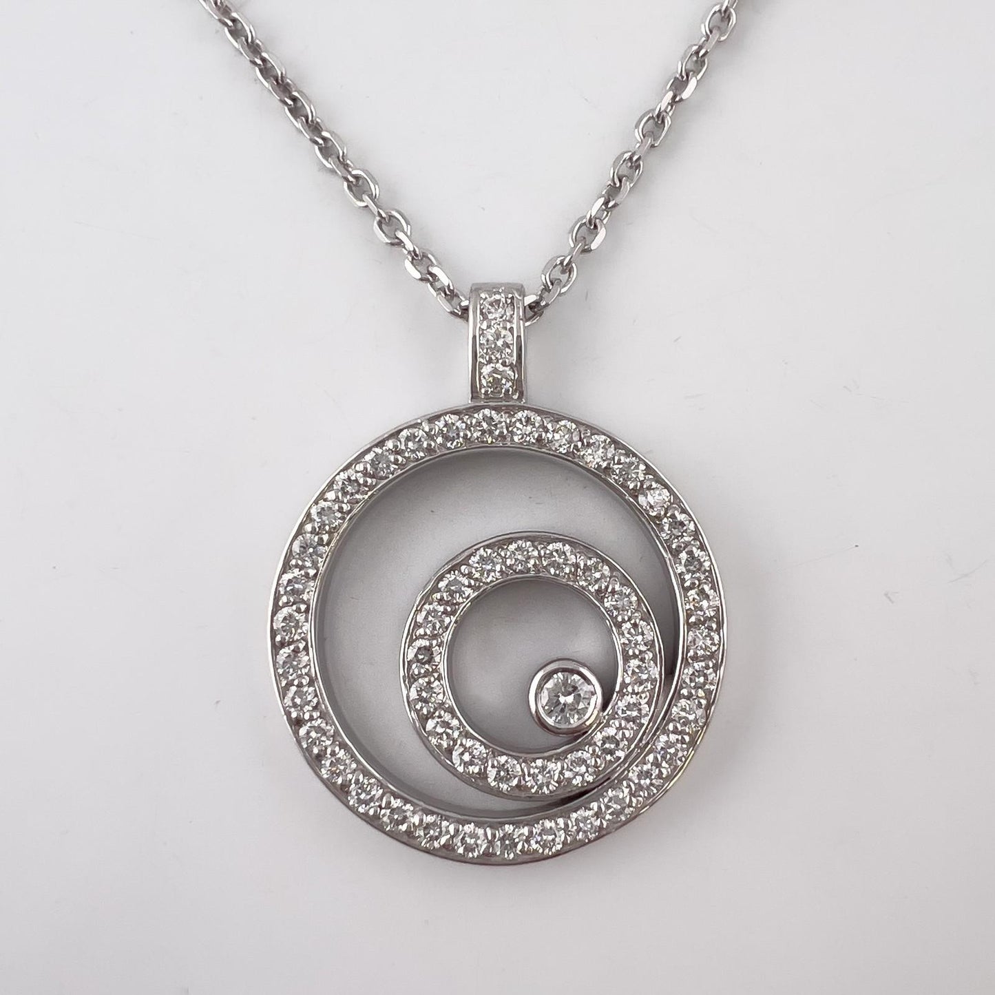 14k White Gold Diamond Triple Asymmetrical Circlet Pendant Necklace 18" 0.75ctw