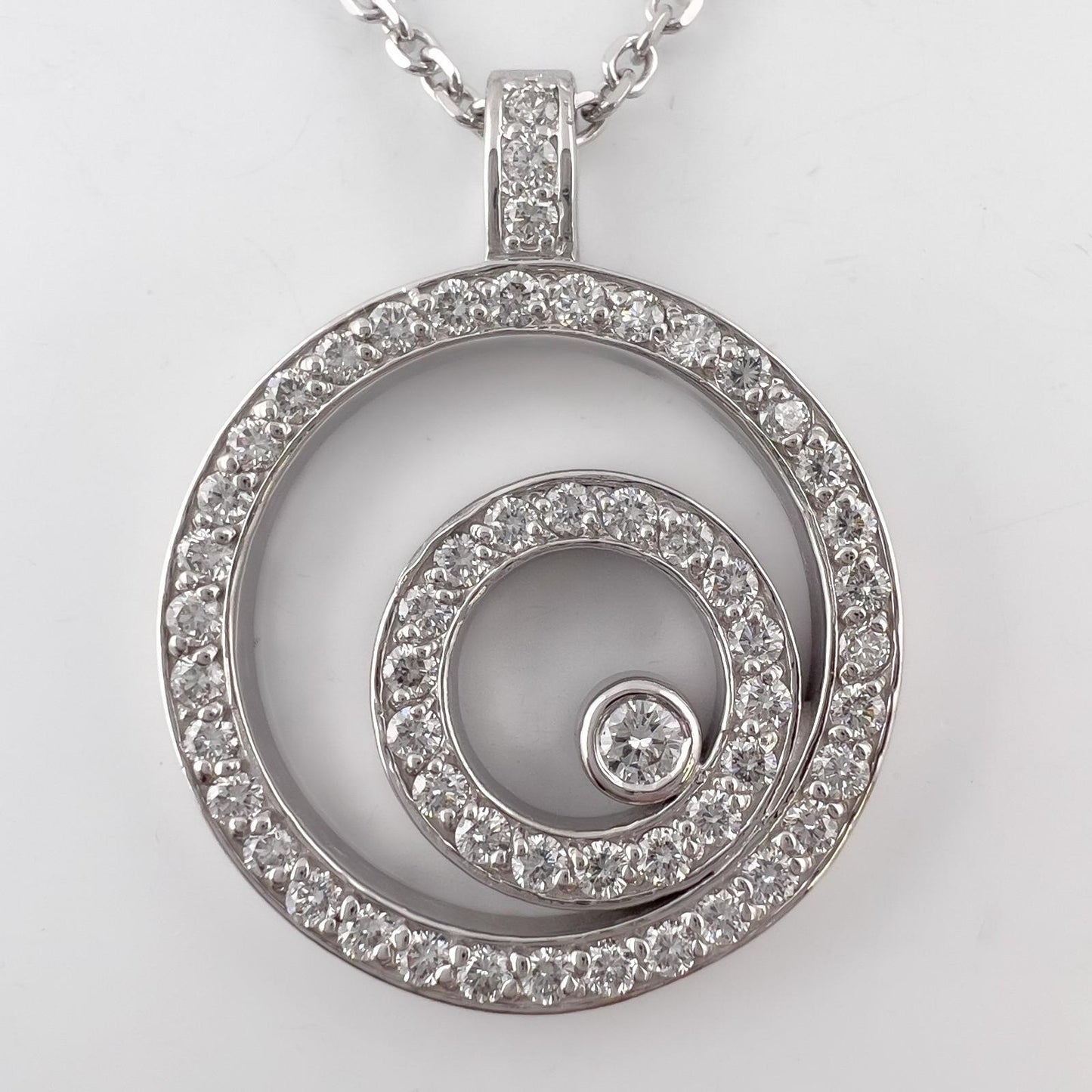 14k White Gold Diamond Triple Asymmetrical Circlet Pendant Necklace 18" 0.75ctw