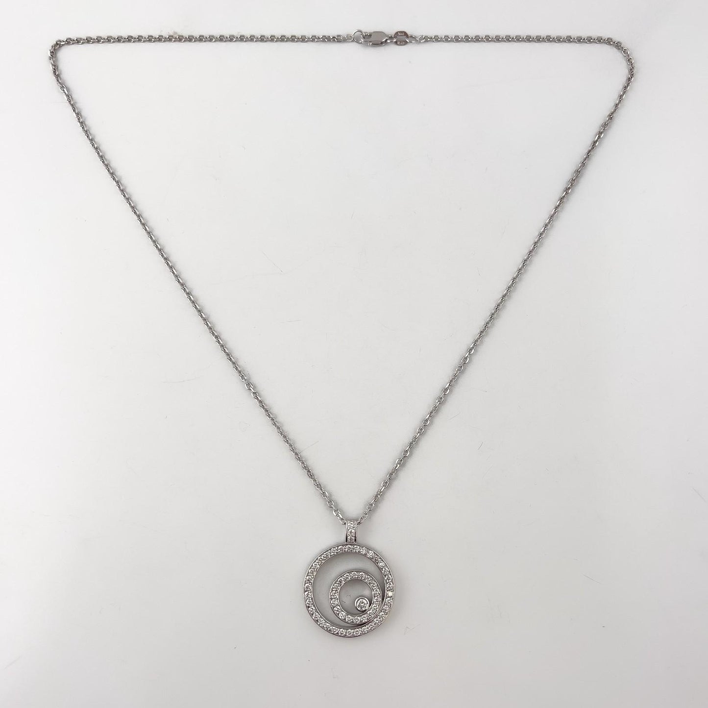 14k White Gold Diamond Triple Asymmetrical Circlet Pendant Necklace 18" 0.75ctw