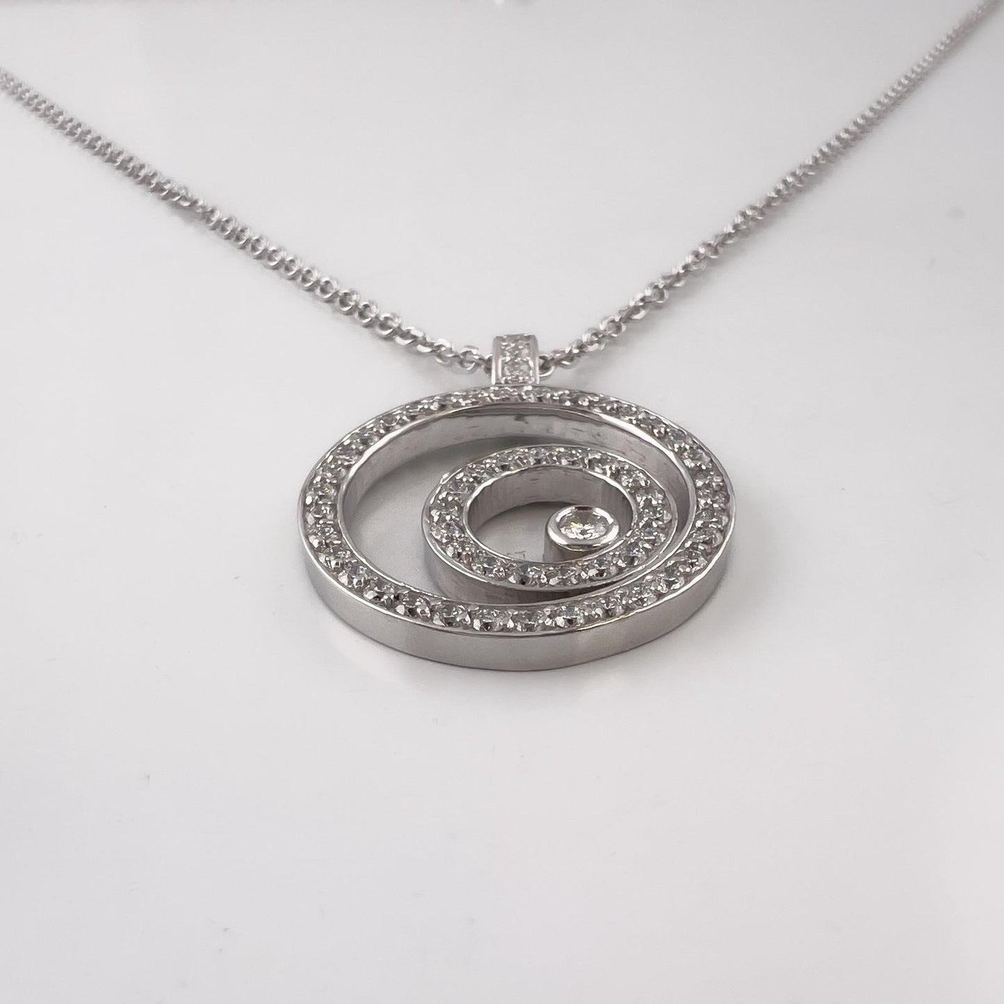 14k White Gold Diamond Triple Asymmetrical Circlet Pendant Necklace 18" 0.75ctw