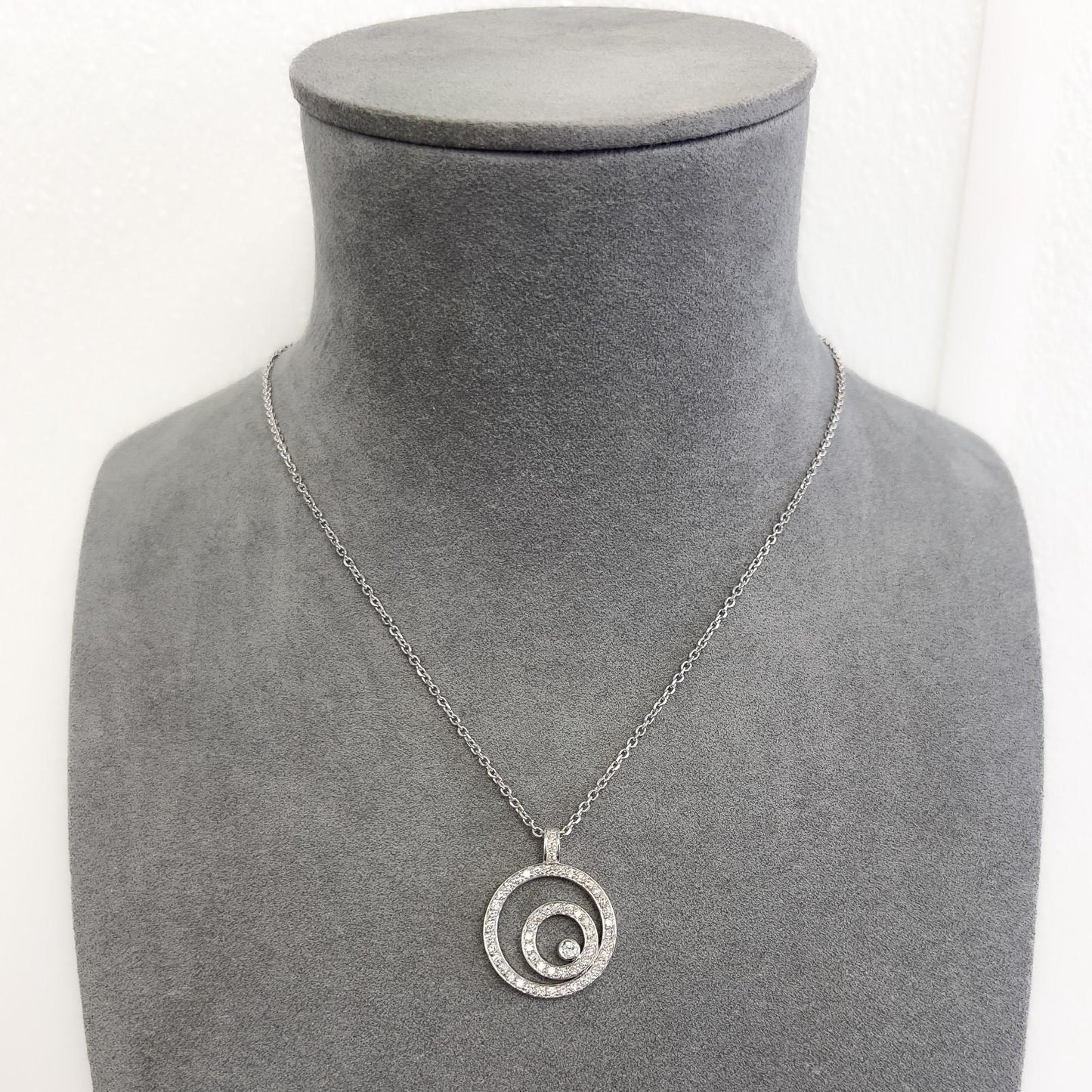 14k White Gold Diamond Triple Asymmetrical Circlet Pendant Necklace 18" 0.75ctw