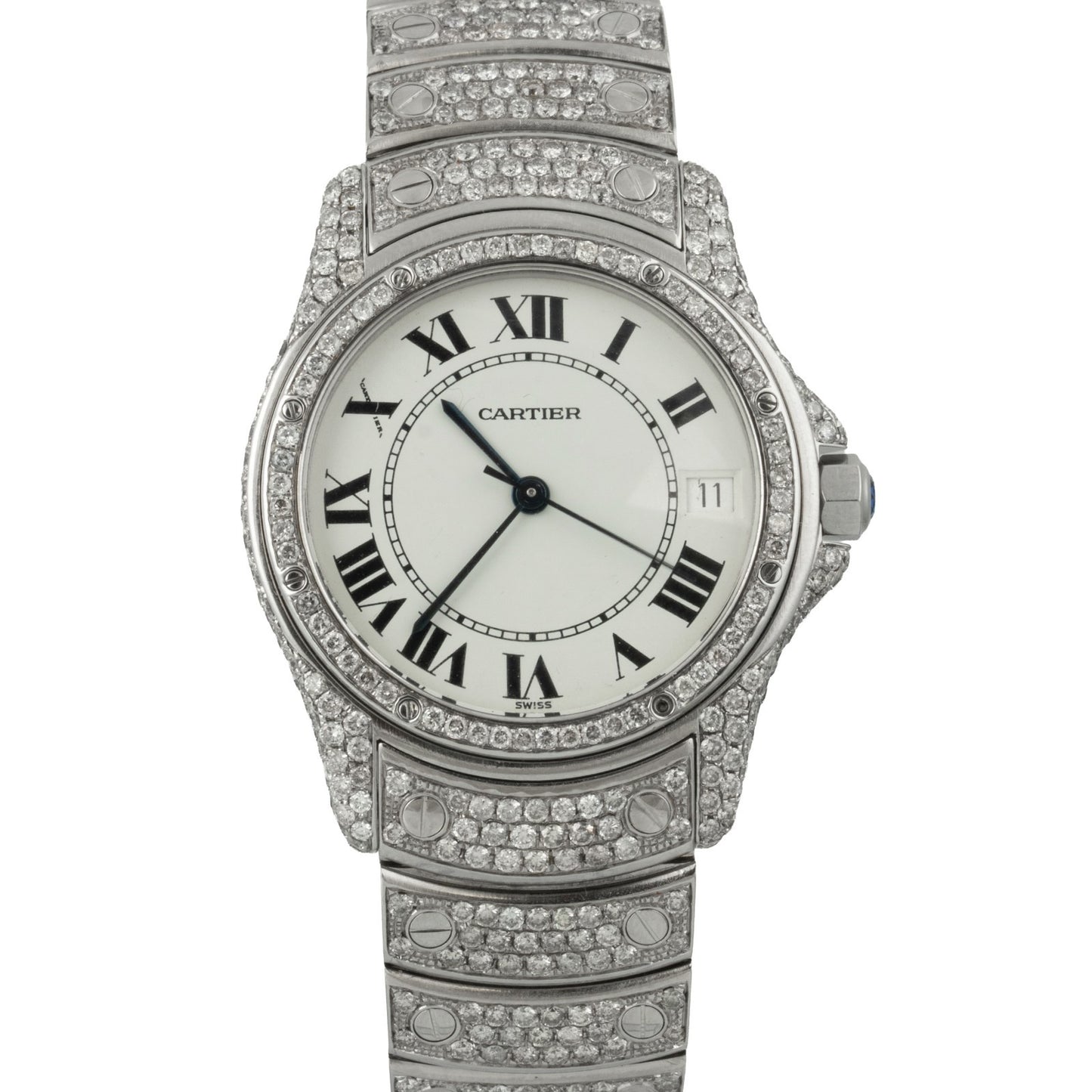 Cartier Santos Ronde Stainless Steel Diamond Bezel & Bracelet 33mm Watch 1920-1
