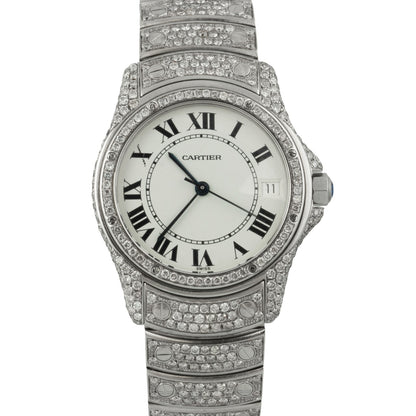 Cartier Santos Ronde Stainless Steel Diamond Bezel & Bracelet 33mm Watch 1920-1