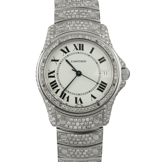 Cartier Santos Ronde Stainless Steel Diamond Bezel & Bracelet 33mm Watch 1920-1