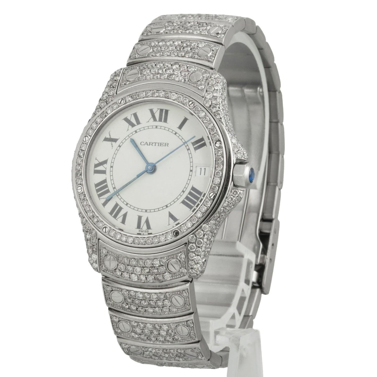 Cartier Santos Ronde Stainless Steel Diamond Bezel & Bracelet 33mm Watch 1920-1