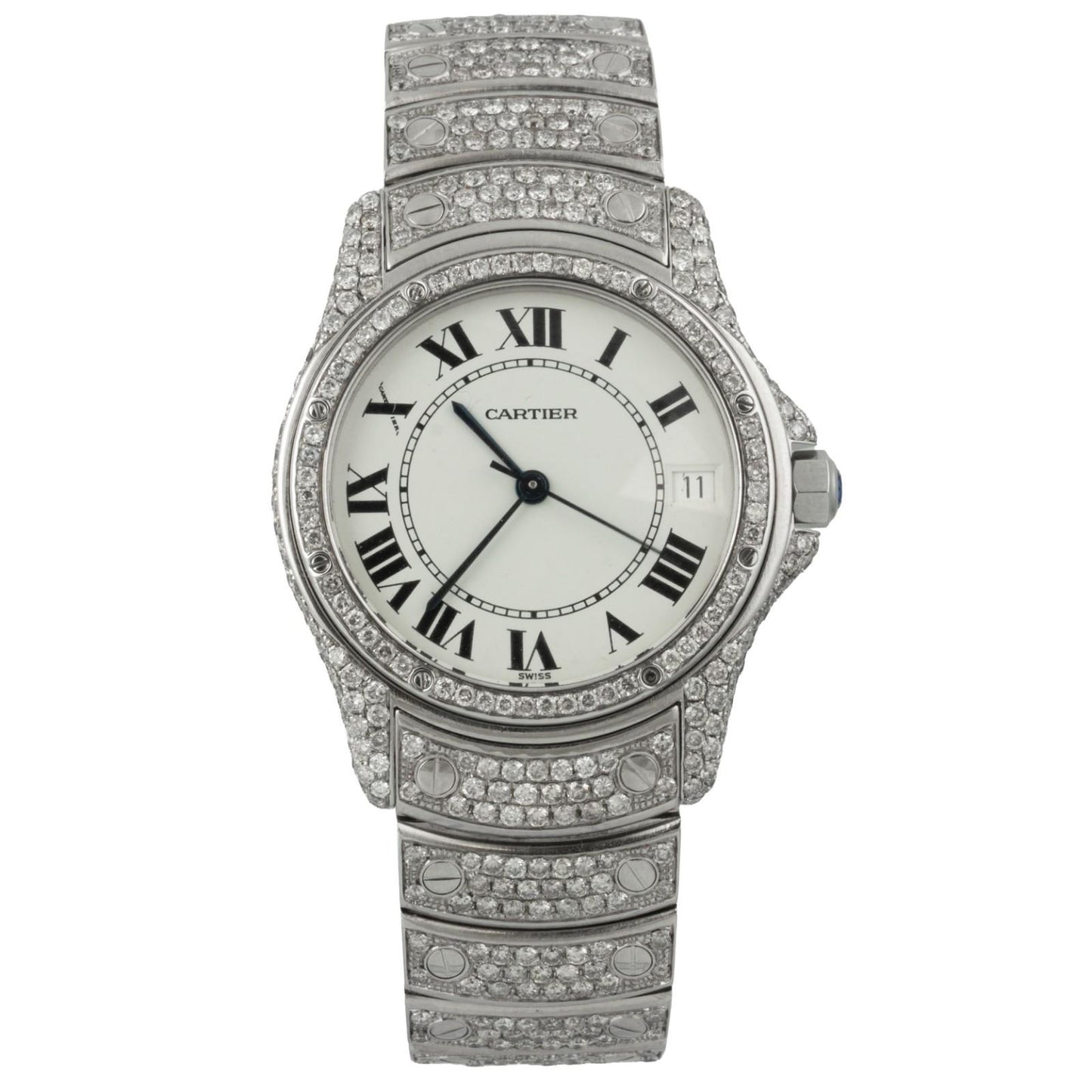 Cartier Santos Ronde Stainless Steel Diamond Bezel & Bracelet 33mm Watch 1920-1