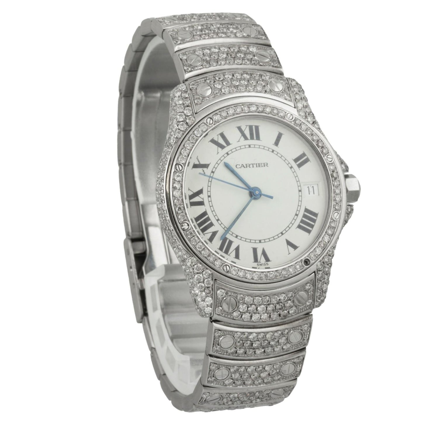 Cartier Santos Ronde Stainless Steel Diamond Bezel & Bracelet 33mm Watch 1920-1