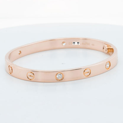 Cartier LOVE 18k Rose Gold 4 Diamond Classic Bracelet Size 17 POUCH & RECEIPT