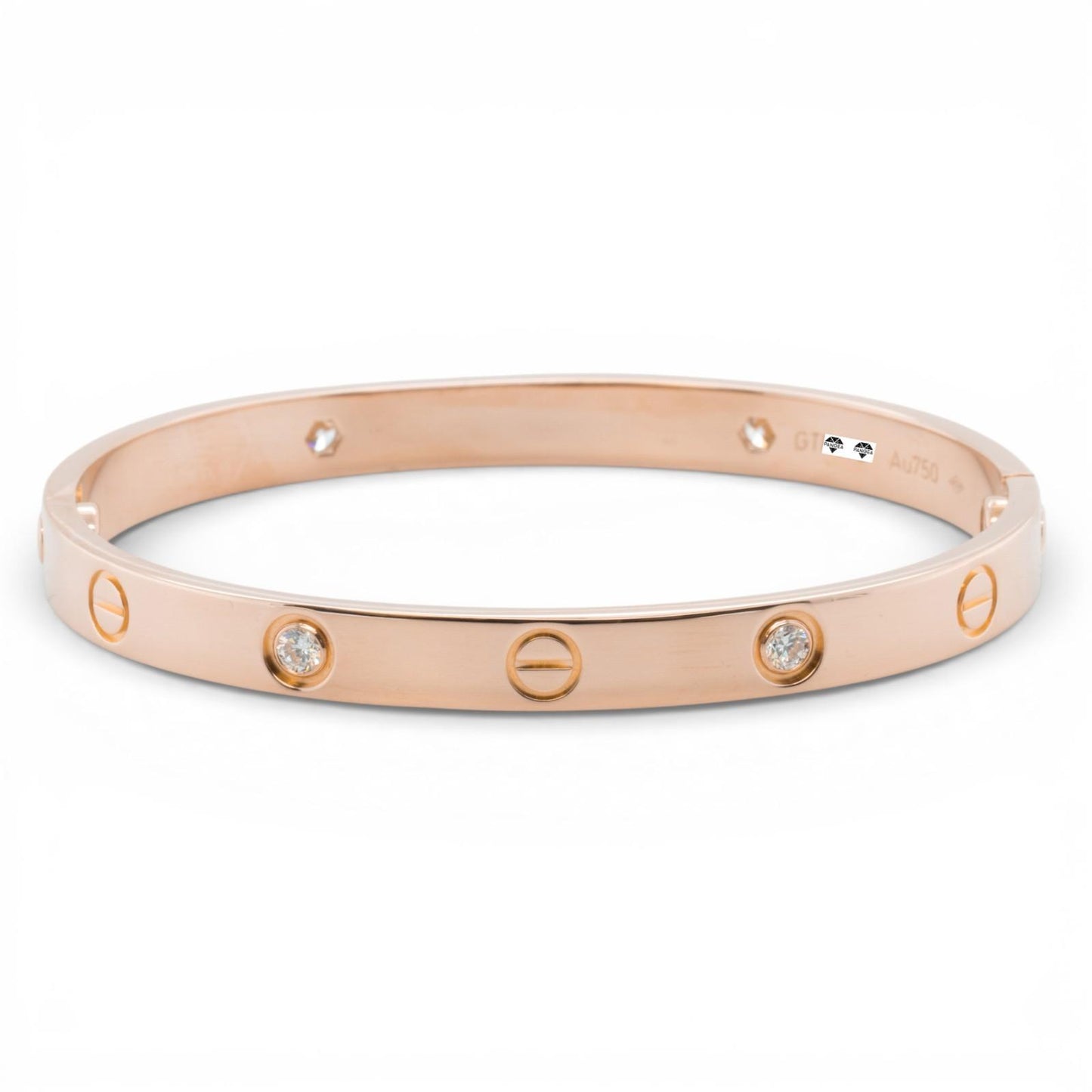 Cartier LOVE 18k Rose Gold 4 Diamond Classic Bracelet Size 17 POUCH & RECEIPT