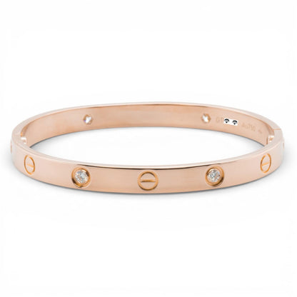 Cartier LOVE 18k Rose Gold 4 Diamond Classic Bracelet Size 17 POUCH & RECEIPT