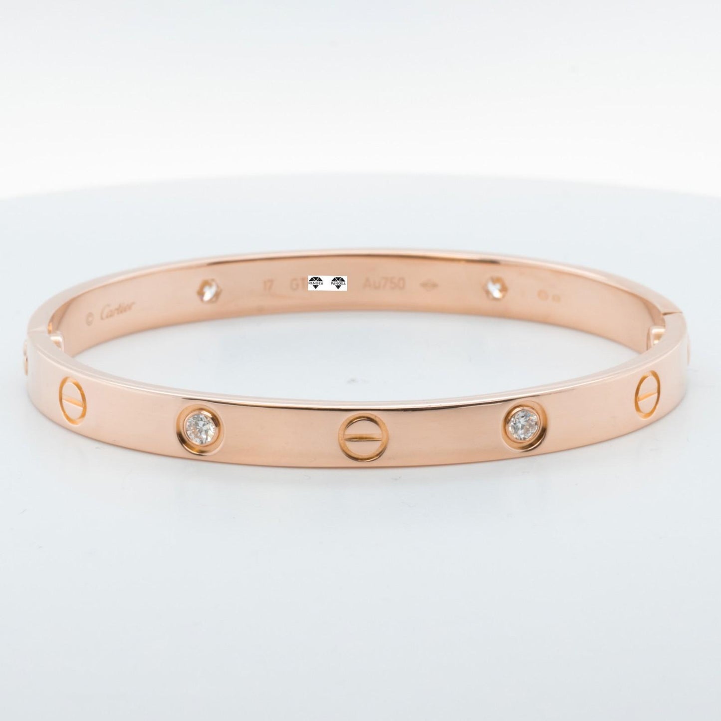 Cartier LOVE 18k Rose Gold 4 Diamond Classic Bracelet Size 17 POUCH & RECEIPT