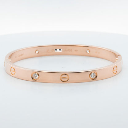 Cartier LOVE 18k Rose Gold 4 Diamond Classic Bracelet Size 17 POUCH & RECEIPT