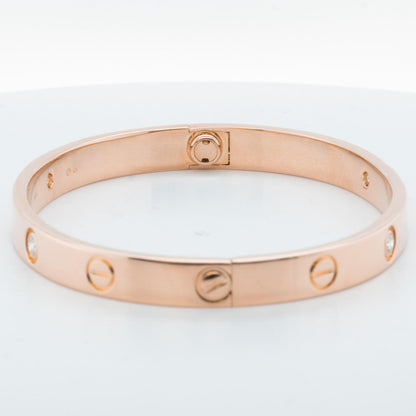 Cartier LOVE 18k Rose Gold 4 Diamond Classic Bracelet Size 17 POUCH & RECEIPT