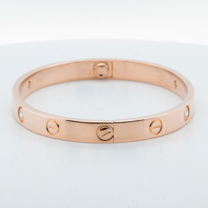 Cartier LOVE 18k Rose Gold 4 Diamond Classic Bracelet Size 17 POUCH & RECEIPT