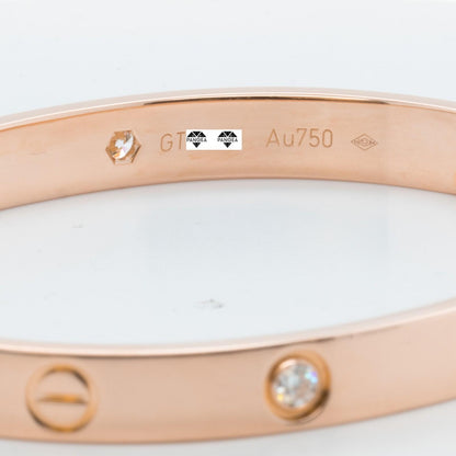 Cartier LOVE 18k Rose Gold 4 Diamond Classic Bracelet Size 17 POUCH & RECEIPT