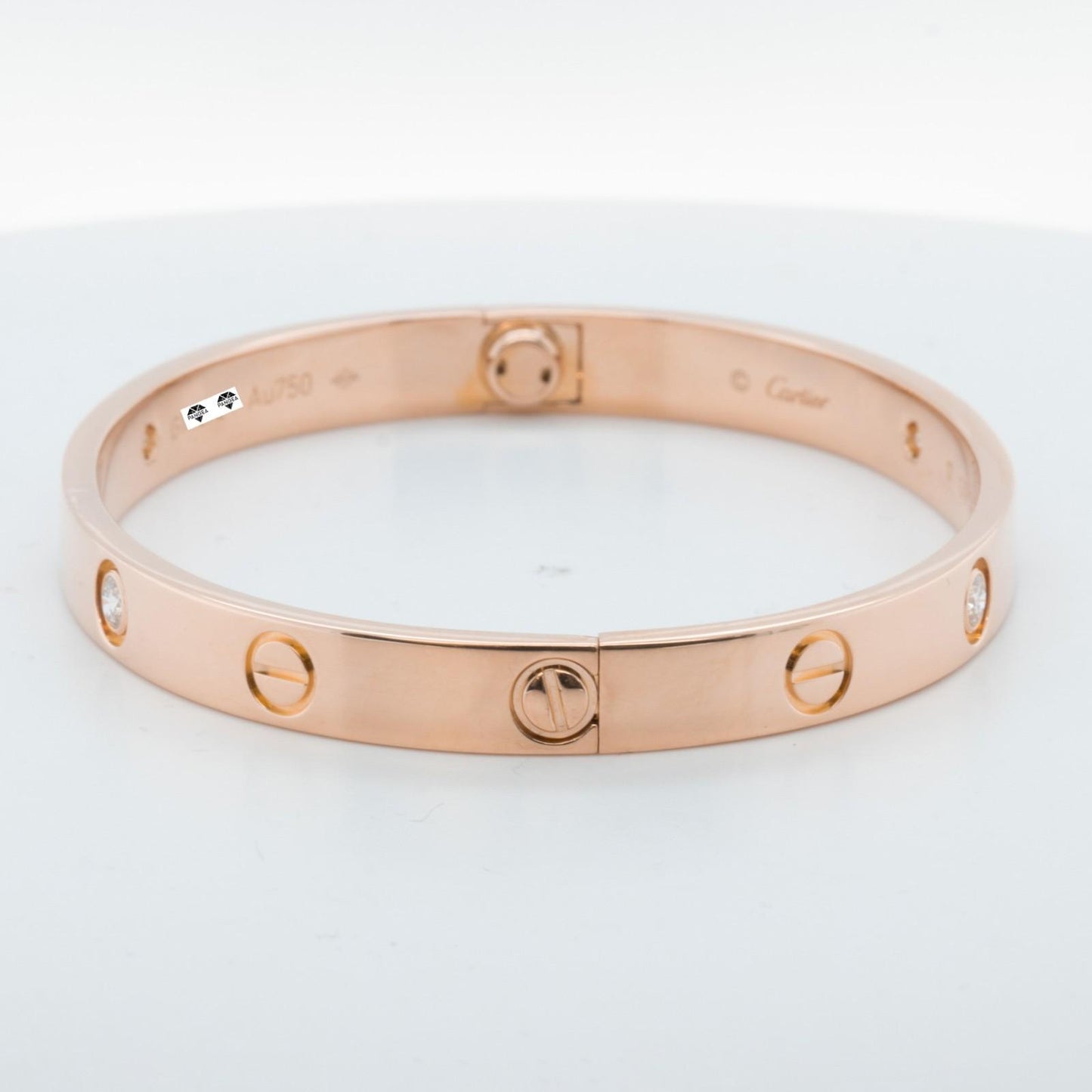 Cartier LOVE 18k Rose Gold 4 Diamond Classic Bracelet Size 17 POUCH & RECEIPT