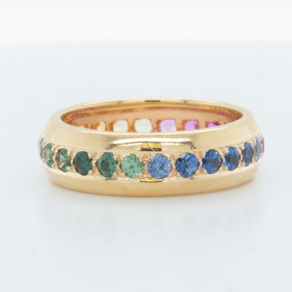 18k Yellow Gold Multi Color Sapphire Rainbow Eternity Band 1.36ctw Ring Size 5.5