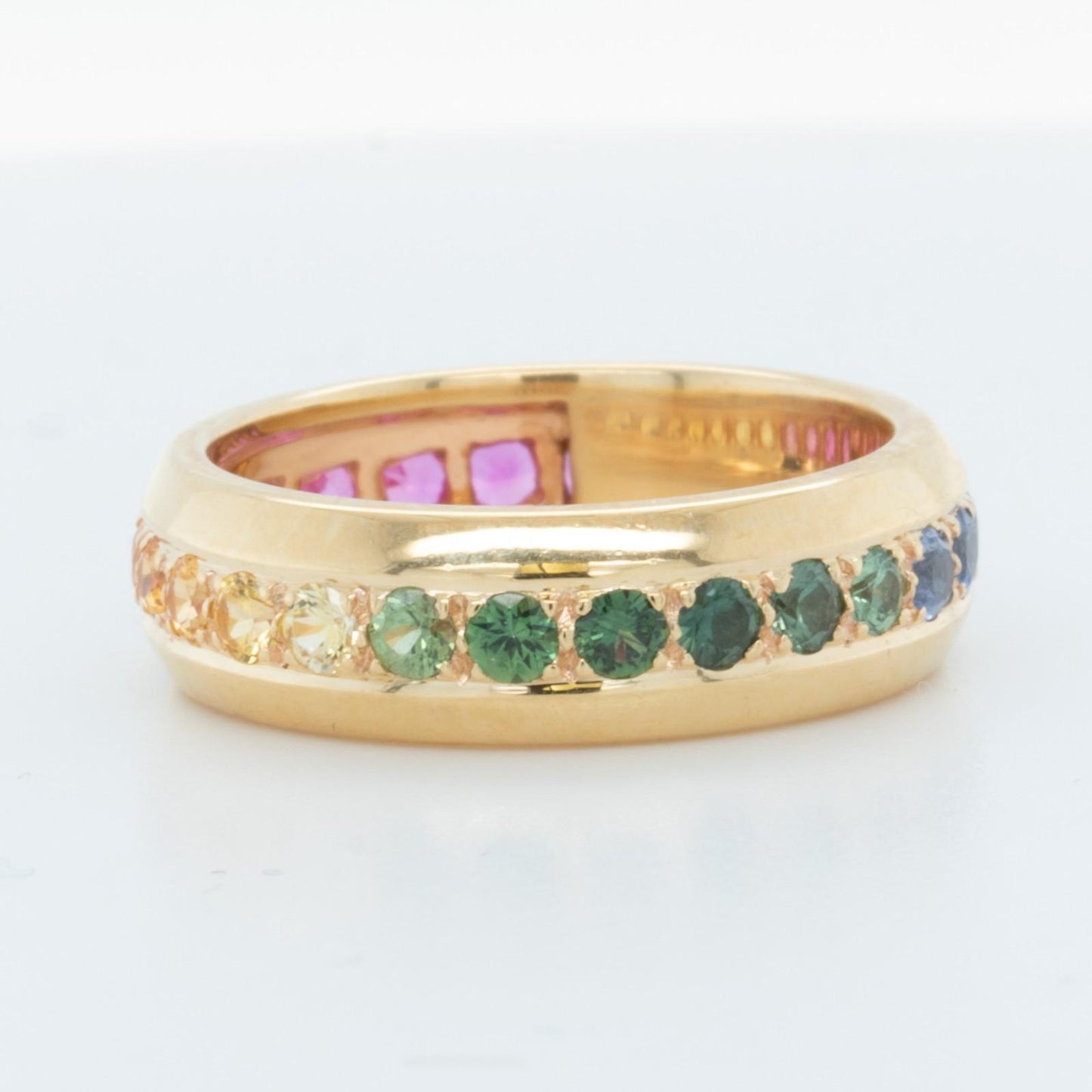 18k Yellow Gold Multi Color Sapphire Rainbow Eternity Band 1.36ctw Ring Size 5.5