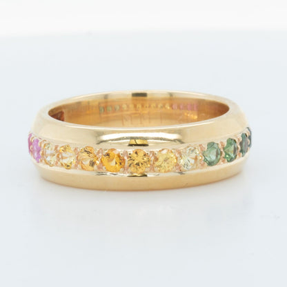 18k Yellow Gold Multi Color Sapphire Rainbow Eternity Band 1.36ctw Ring Size 5.5