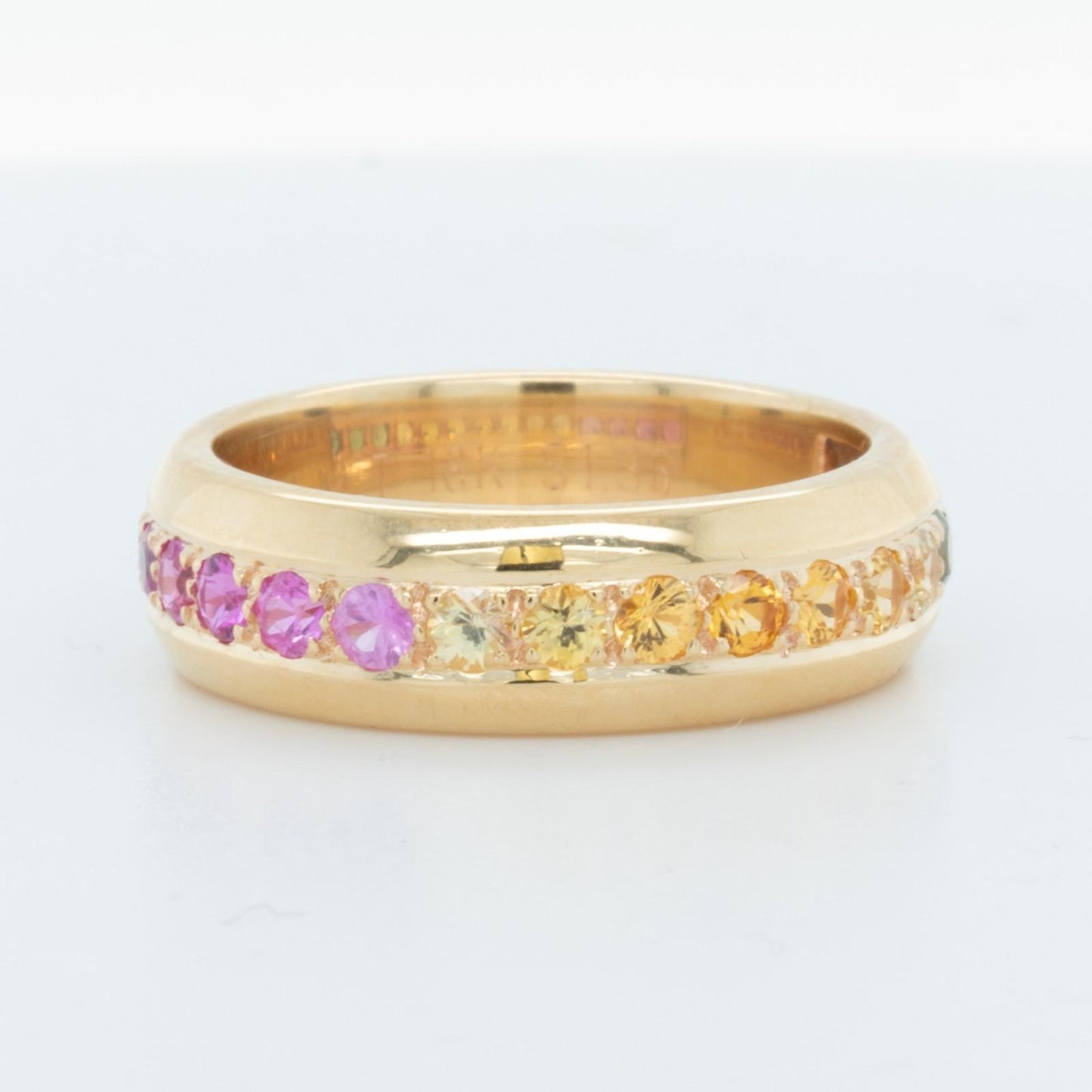 18k Yellow Gold Multi Color Sapphire Rainbow Eternity Band 1.36ctw Ring Size 5.5