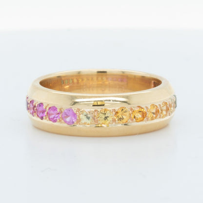 18k Yellow Gold Multi Color Sapphire Rainbow Eternity Band 1.36ctw Ring Size 5.5