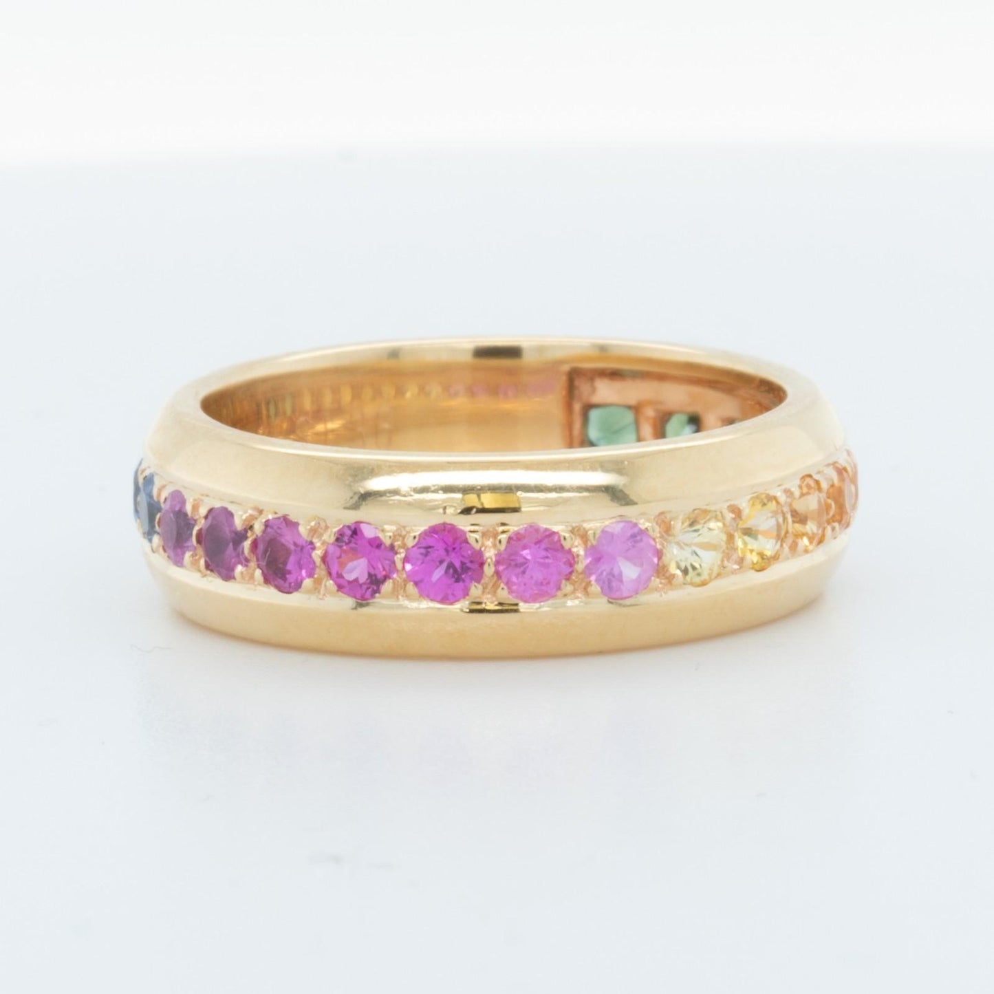 18k Yellow Gold Multi Color Sapphire Rainbow Eternity Band 1.36ctw Ring Size 5.5