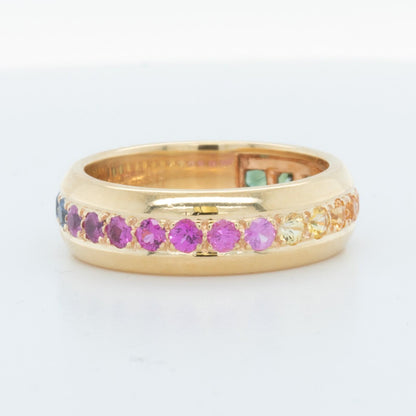 18k Yellow Gold Multi Color Sapphire Rainbow Eternity Band 1.36ctw Ring Size 5.5