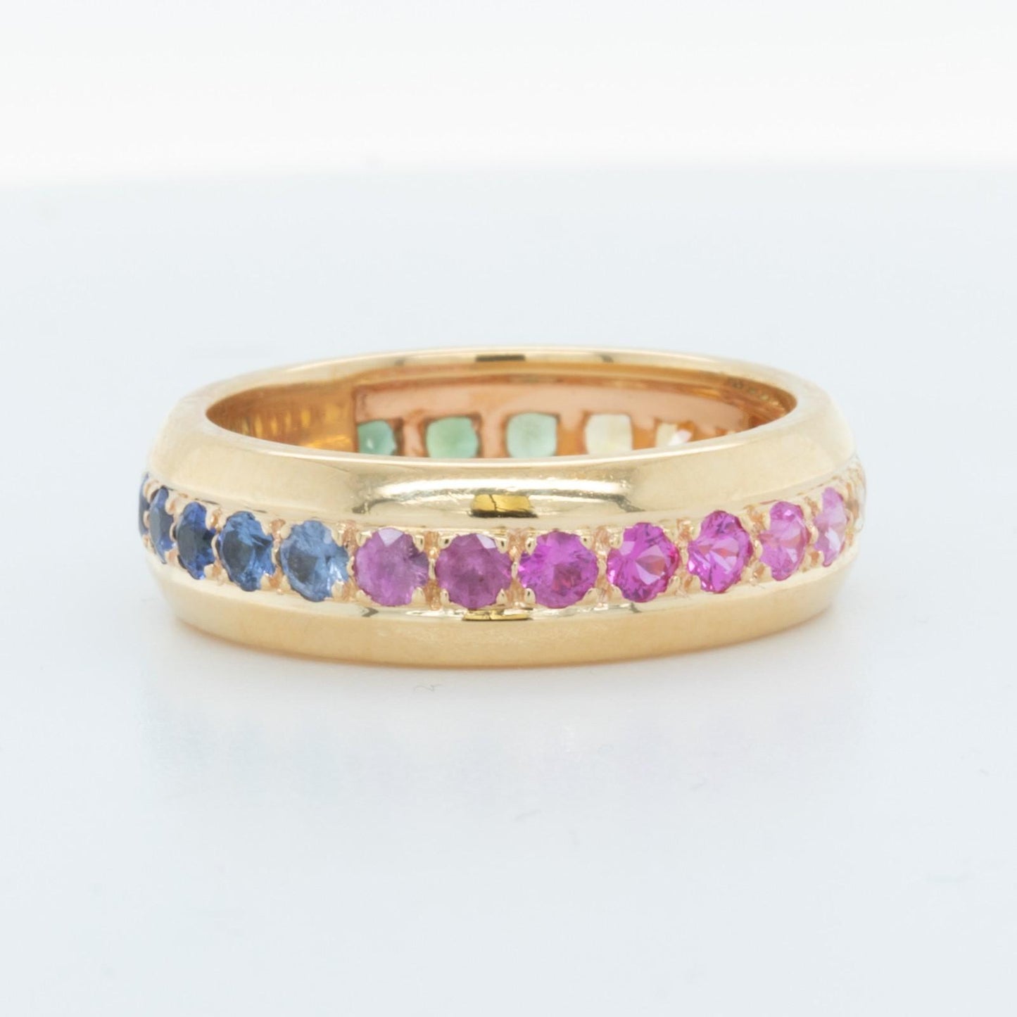 18k Yellow Gold Multi Color Sapphire Rainbow Eternity Band 1.36ctw Ring Size 5.5