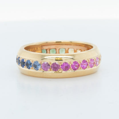 18k Yellow Gold Multi Color Sapphire Rainbow Eternity Band 1.36ctw Ring Size 5.5