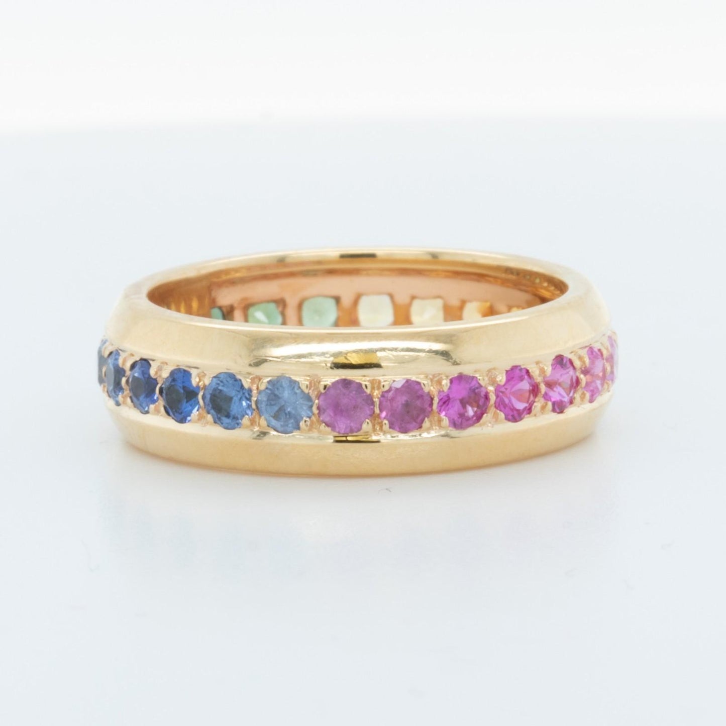 18k Yellow Gold Multi Color Sapphire Rainbow Eternity Band 1.36ctw Ring Size 5.5