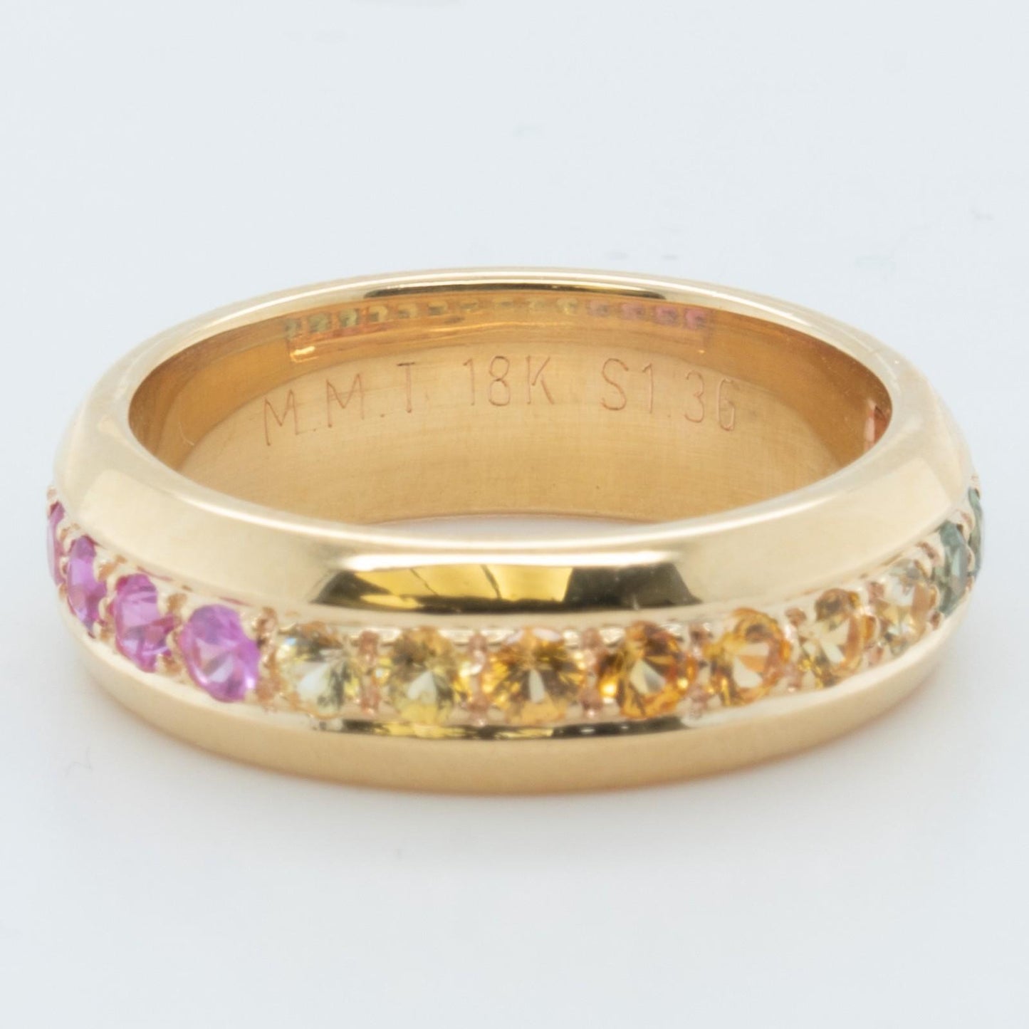 18k Yellow Gold Multi Color Sapphire Rainbow Eternity Band 1.36ctw Ring Size 5.5