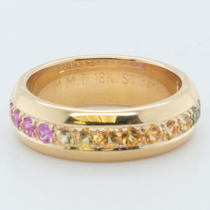 18k Yellow Gold Multi Color Sapphire Rainbow Eternity Band 1.36ctw Ring Size 5.5