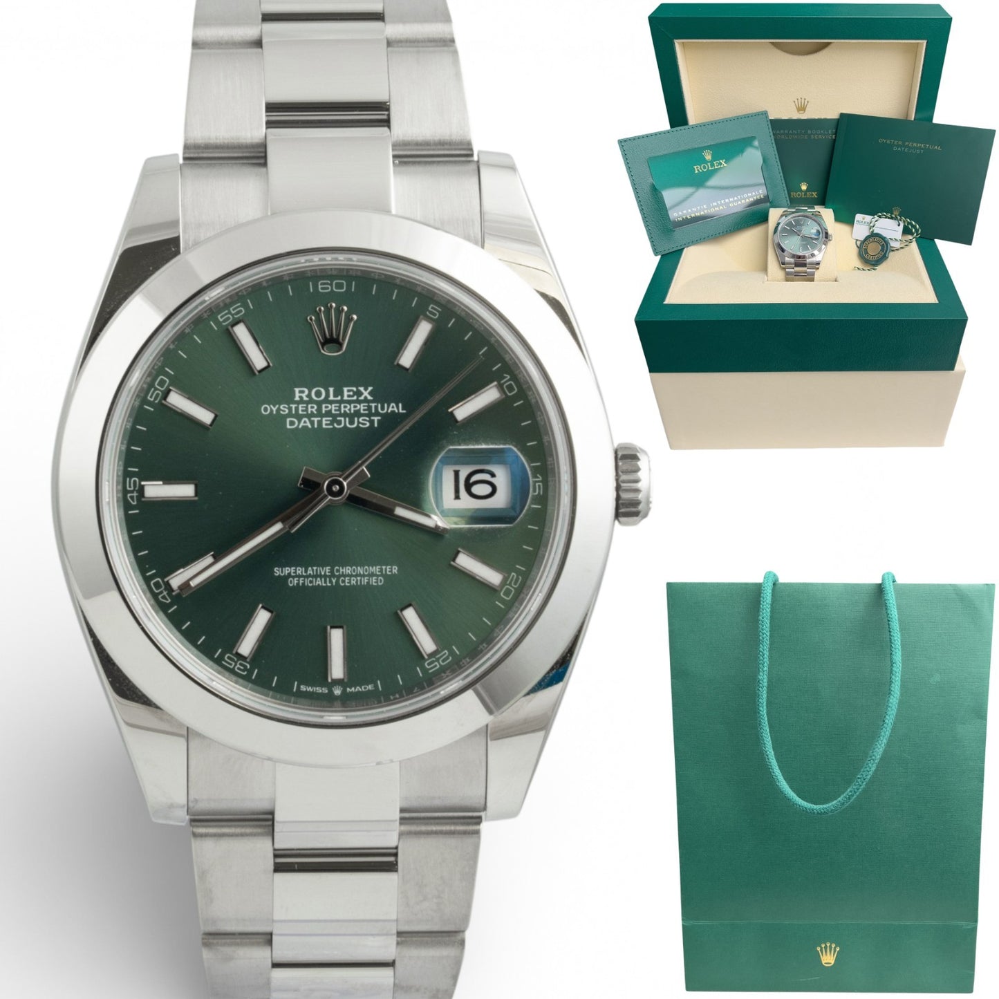 2024 Rolex DateJust 41 MINT GREEN Stainless Steel 41mm OYSTER 126300 BOX PAPERS