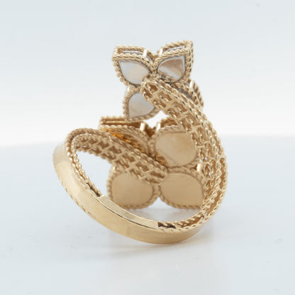 Roberto Coin Venetian Princess 18k Yellow Gold Diamond MOP Flower Bypass Ring S8