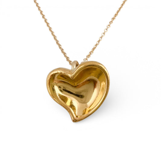 Tiffany & Co. Elsa Peretti Full Heart 24k & 18k Yellow Gold Necklace 15.5" SPAIN