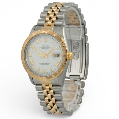 Rolex DateJust Thunderbird 16263 18k & Stainless White Roman Turn-O-Graph 36mm