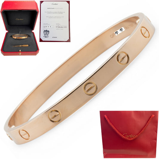 2023 Cartier LOVE 18k Rose Gold NEW STYLE Classic Bracelet SZ 17 BAG BOX CERT
