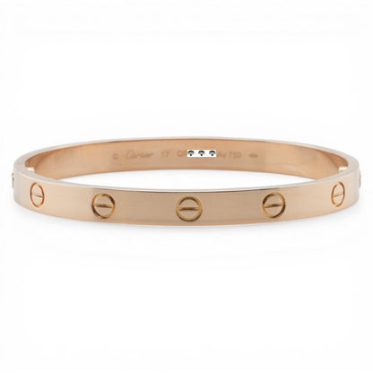 2023 Cartier LOVE 18k Rose Gold NEW STYLE Classic Bracelet SZ 17 BAG BOX CERT