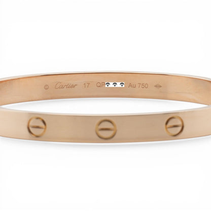 2023 Cartier LOVE 18k Rose Gold NEW STYLE Classic Bracelet SZ 17 BAG BOX CERT