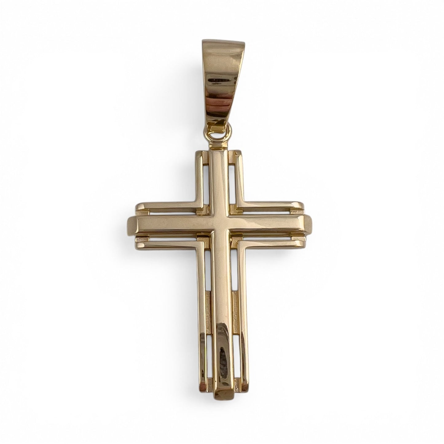 14k Yellow Gold Open Ribbed Orthodox Cross 1.75 in Pendant 14.8g