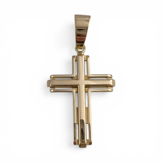 14k Yellow Gold Open Ribbed Orthodox Cross 1.75 in Pendant 14.8g