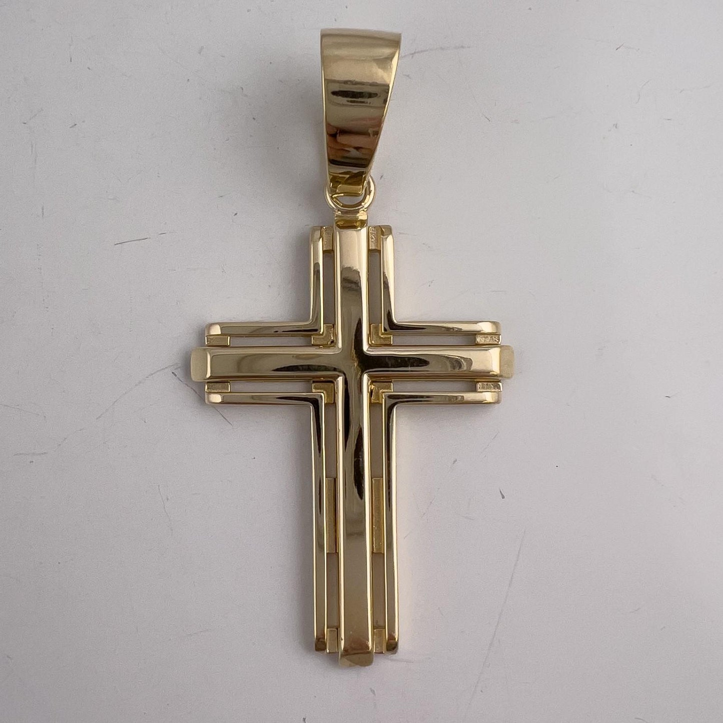 14k Yellow Gold Open Ribbed Orthodox Cross 1.75 in Pendant 14.8g