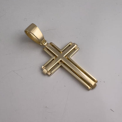 14k Yellow Gold Open Ribbed Orthodox Cross 1.75 in Pendant 14.8g