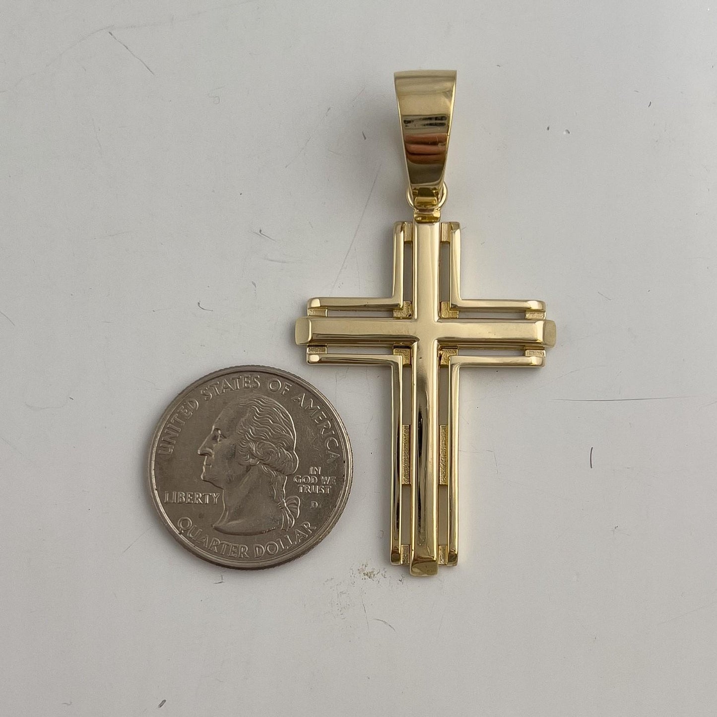 14k Yellow Gold Open Ribbed Orthodox Cross 1.75 in Pendant 14.8g