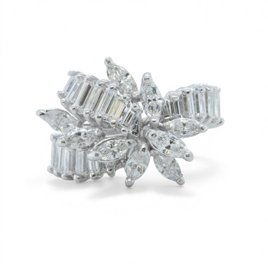 14k White Gold Marquise & Straight Baguette Diamond Cocktail Ring 1.20ctw Size 5